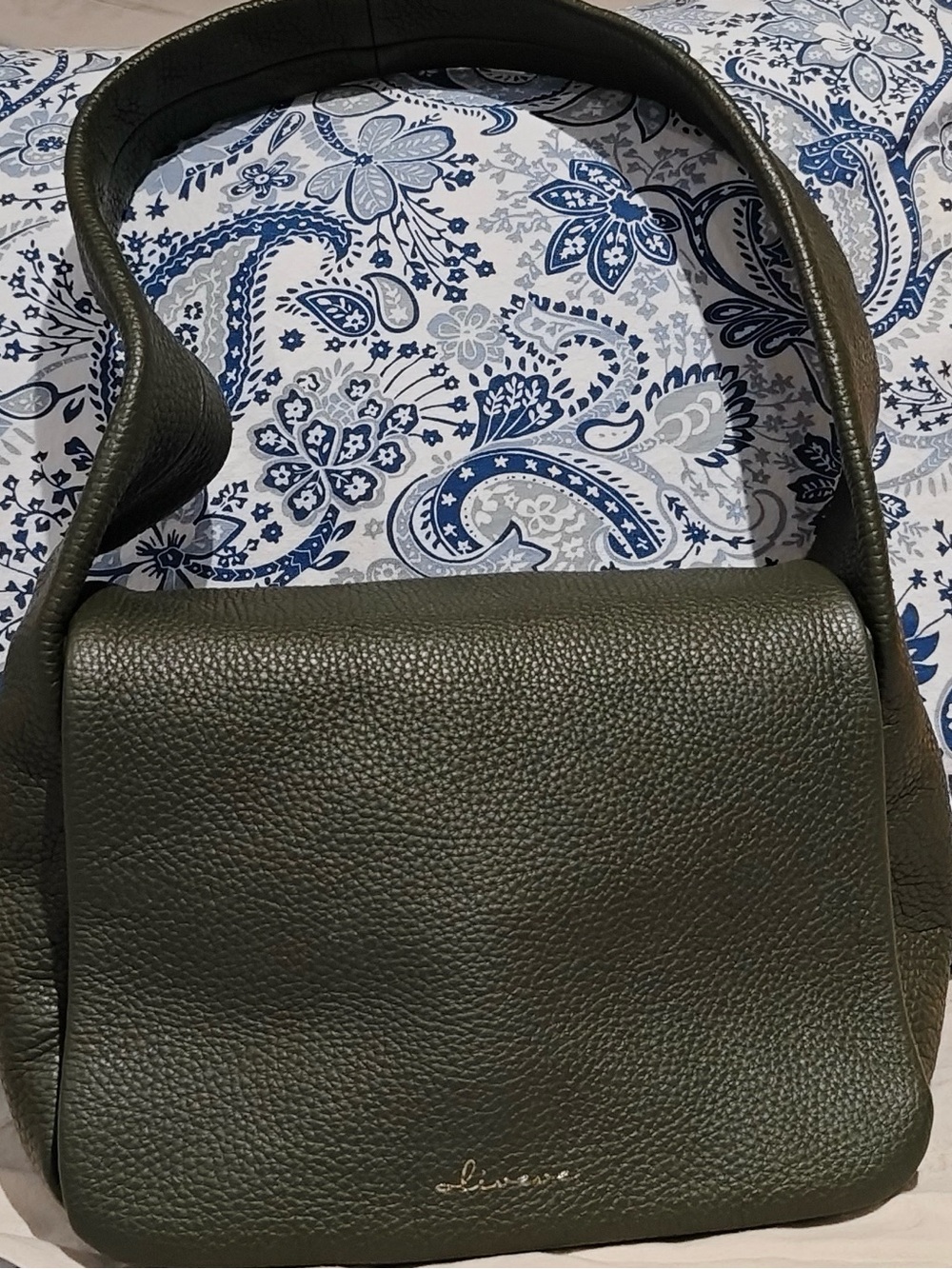 Oliveve Green Pebble Leather Shoulder Bag